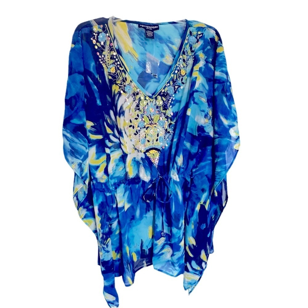 Mix Nouveau embellished V-neck kaftan swim cover-up 100% Polyester